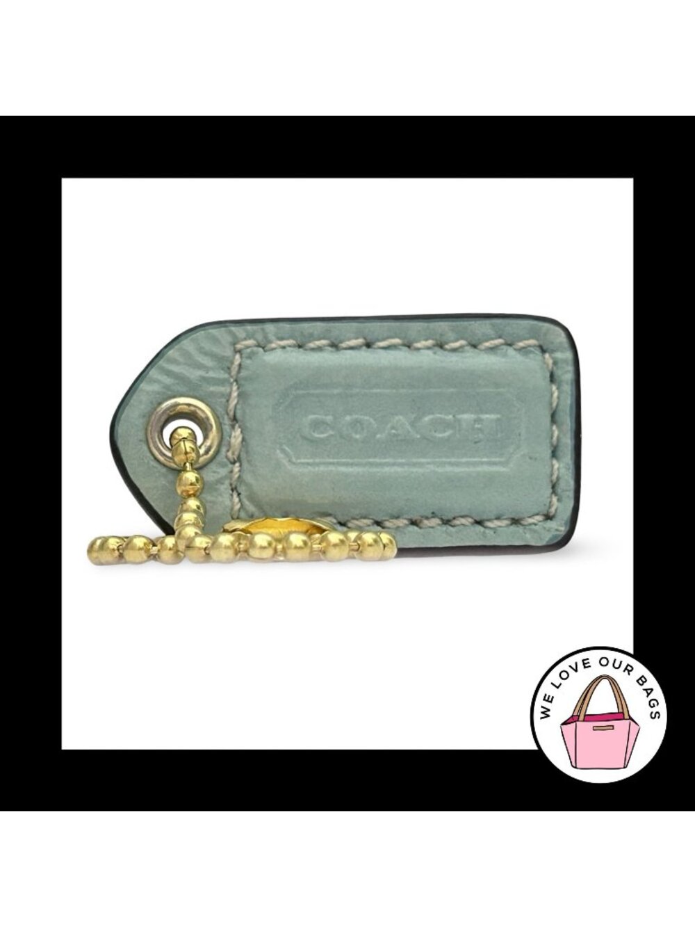 COACH Y2K VINTAGE Hang Tag 1.5" Blue Polished Leather Bag Charm Keychain Fob